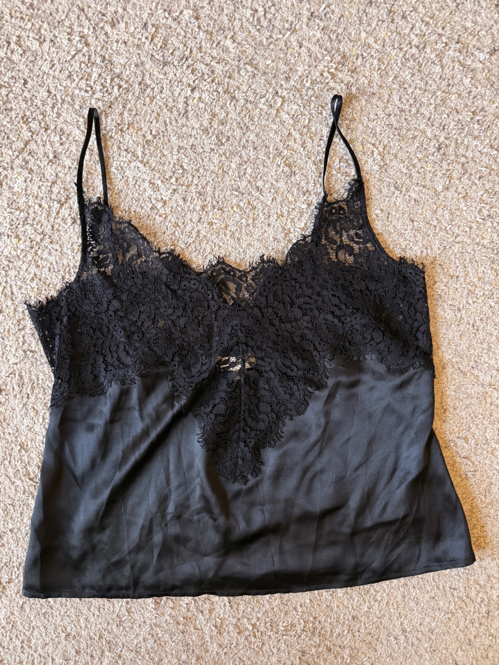 L'AGENCE Black Lace-Trim Silk Cami